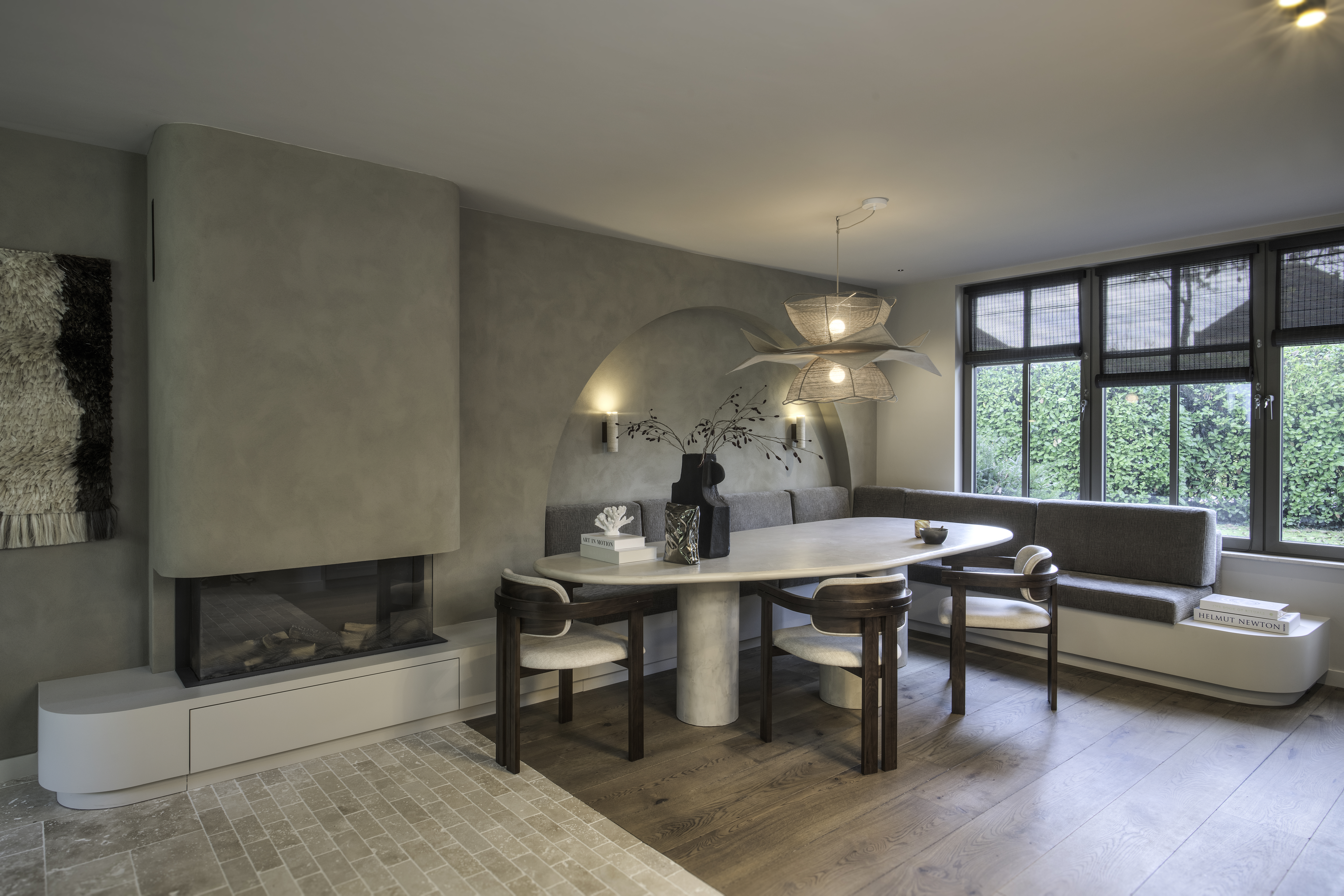 Travertin romaans verband travertin bricks openhaard woonkamer vloer